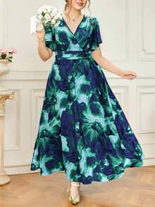 SHEIN Clasi 大码女式随机印花短袖扎染连衣裙长款女装 - 彩色 - 查看 8