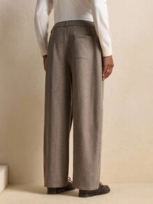 AKNOTIC Men's Solid Color Waistband Design Pleated Wide Leg Loose Casual Pants, For Fall - Brown - View 6