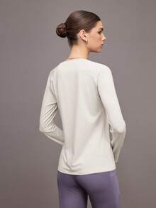 Activina 女式休闲纯色插肩袖运动白色长袖 T 恤，百搭