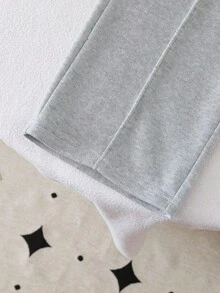 Genkimix Kids 2 件套年轻女孩时尚灰色圆领长袖上衣和阔腿裤，带蝴蝶结装饰，秋冬