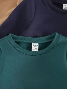 SHEIN 6pcs/Set Baby Boy/Girl Solid Color Khaki, Navy Blue, Olive Green Long Sleeve Sweatshirt And Elastic Waist Pants All-Match Outfit, Suitable For Autumn/Winter Outdoor And Sports Baby Set Autumn Winter Season Baby Sweat Outfits Fall - Multicolor - View 8