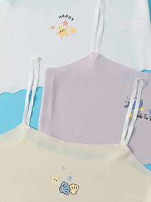 4pcs/Set Tween Girl Cute Pattern Minimalist White/Pink/Blue Comfy Modal Camisole Top Underwear Sets - Multicolor - View 3