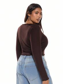 Solavibe 大码女式纯色单排扣长袖荷叶边下摆休闲 T 恤