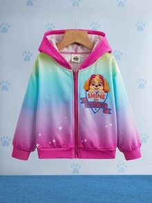 SHEIN | PAW Patrol 少女可爱小狗印花渐变长袖连帽拉链针织休闲卫衣 - 彩色 - 查看 4