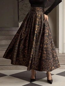 ZEYLAH Leopard Muster Business eleganter Schirm-Rock, Herbst/Winter - Verschiedenfarbig - Übersicht 2