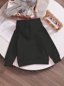 女童连帽抓绒卫衣，罗纹袖口，秋季时尚卫衣，猫咪爱心图案，秋季时尚卫衣，猫咪爱心图案，秋季时尚卫衣，猫咪爱心图案，卡布奇诺图案卫衣，可爱黑色卫衣，女童舞蹈卫衣，芭蕾舞者卫衣，Y2K卫衣 - 黑色 - 查看 2