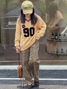 DAZY 女童豹纹牛仔裤 - 棕色 - 查看 4