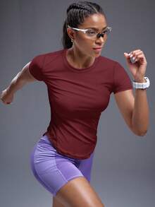 Powerista Solid Curved Hem Sports Tee Gym Women Shirts