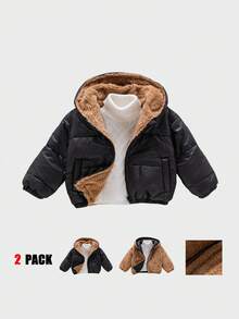 SHEIN 女婴可爱百搭保暖连帽夹克，秋冬 - 黑色 - 查看 13