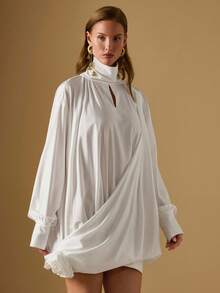 Briarwyn Vestido de manga larga de unicolor elegante para mujer, ropa de otoño para mujer, ropa de Navidad, vestido de Año Nuevo, vestido elegante para mujer, vestido blanco para mujer con estilo de dinero antiguo - Blanco - Ver 4