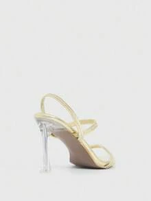 CUCCOO SZL Gold Metal PU Elastic Strap Fashionable Sexy Round Toe Glass Heel High Heel Sandals