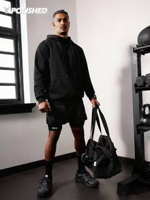 Manfinity Acti Log 男士休闲运动口袋抽绳拉链卫衣 - 黑色 - 查看 3