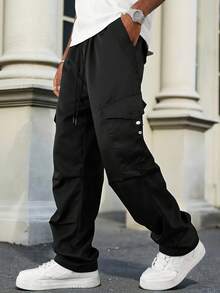 Manfinity CasualCool 男士秋季休闲纯色工装裤 - 黑色 - 查看 7