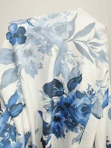 Elenzga Nouvelle robe moulante mini à col drapé, imprimé floral sexy, avec nœud à la taille. Élégante et flatteuse, convient pour les superpositions en automne/hiver - Bleu et Blanc - Voir 7