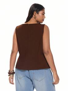 Solavibe Plus Size Minimalist Elegant Black Summer Cinched Waist Camisole And Tank Top,Business Casual Woman Brown Top Women,Back To School