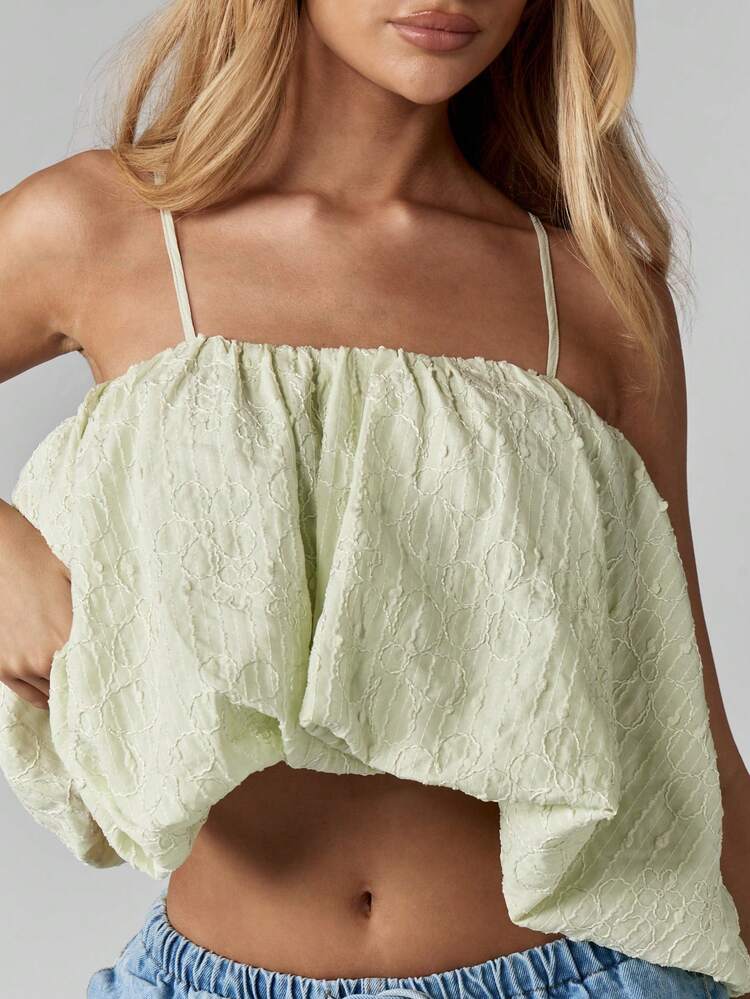 MISSGUIDED Canotta leggera con texture jacquard, con volant, corta, adatta per l'estate, le vacanze, i festival, casual ed elegante, stile cottage, estetica Y2K, fluida