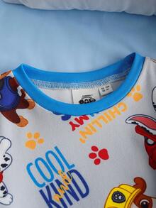 SHEIN | PAW Patrol 2 件套小男孩狗狗印花圆领长袖上衣和裤子舒适贴身休闲睡衣套装 - 彩色 - 查看 3