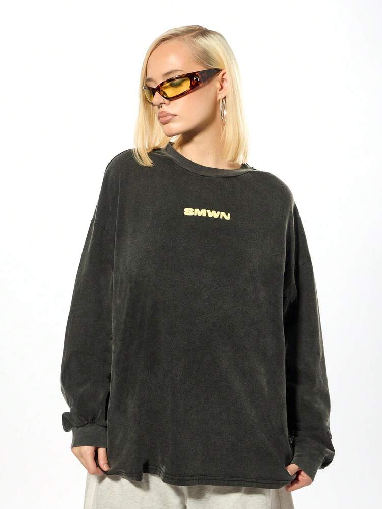 SUMWON WOMEN Washed Black Sweatshirt With Logo Print