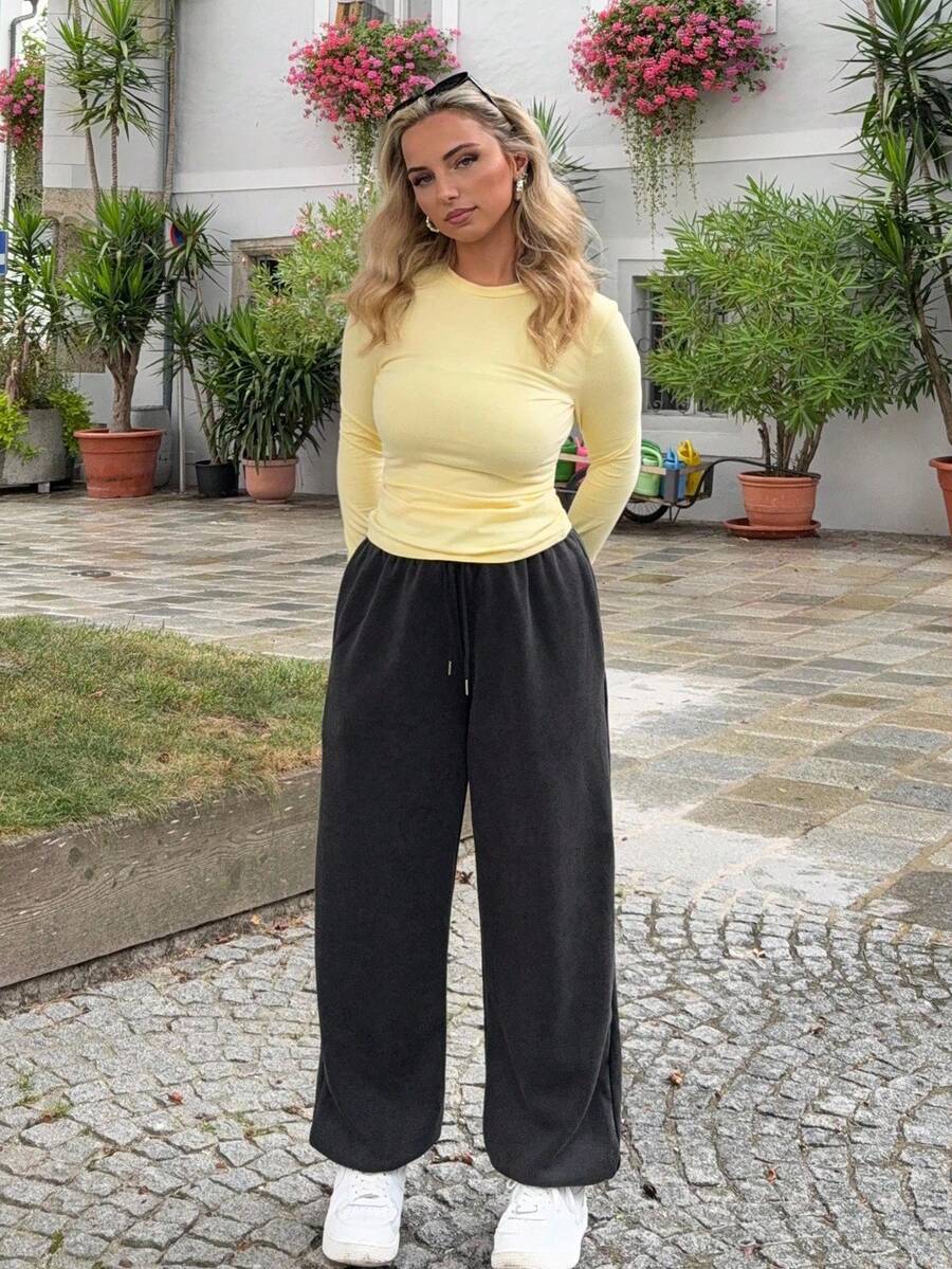 Jeta Ari Áo cổ tròn tay dài thường ngày mùa hè mùa xuân kỳ nghỉ tủ quần áo con nhộng màu vàng hàng ngày sân bay kỳ nghỉ mùa thu trở lại trường mùa thu đông - Màu vàng - Xem 1