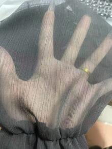 女士透明纯色衬衫，时尚夏装 - 黑色 - 查看 5