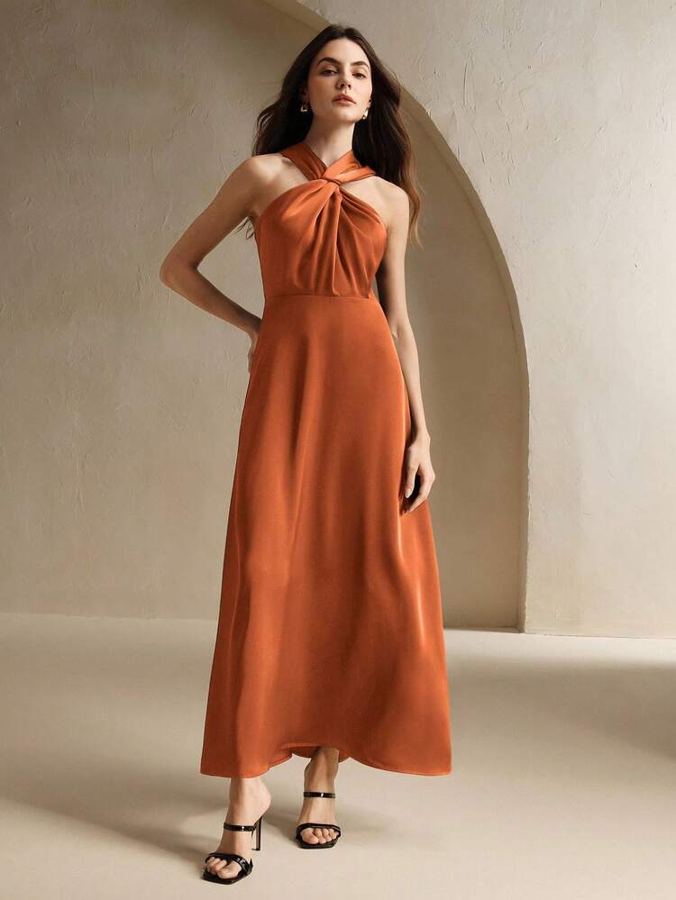 Vestido sin mangas con diseño de cruce, vestimenta elegante para resort urbano - Naranja - Añade 5