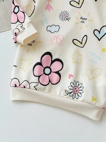 SHEIN Baby Girl Cute Floral Pattern Knit Sweatshirt, Versatile For Autumn/Winter Fall - Multicolor - View 5