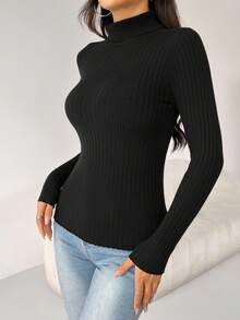 SHEIN PETITE 3pcs Turtle Neck Ribbed Knit Sweater,Long Sleeve Tops In Fall/Winter - Multicolor - View 2
