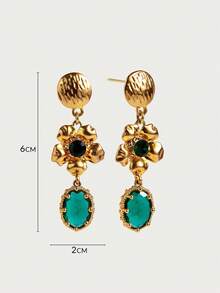 Glisma 18K Gold-Plated Vintage Exaggerated Earrings For Women, Elegant & Fashionable,Party,Night Club,Shopping,Vintage,PREMIUM,Zirconia,Rhinstone,Western Jewelry,Old Money,Gemstone,Outfits,Fall/Autumn/Winter,For Mom/Women/Girl/Mother,Premium - Gold - View 6