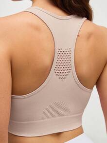 Cheerettes 纯色圆领露背无袖运动胸罩，夏季 - 米色 - 查看 2