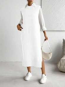 SHEIN LUNE Women's All-Match Versatile Commuter Long Dress - White - View 4