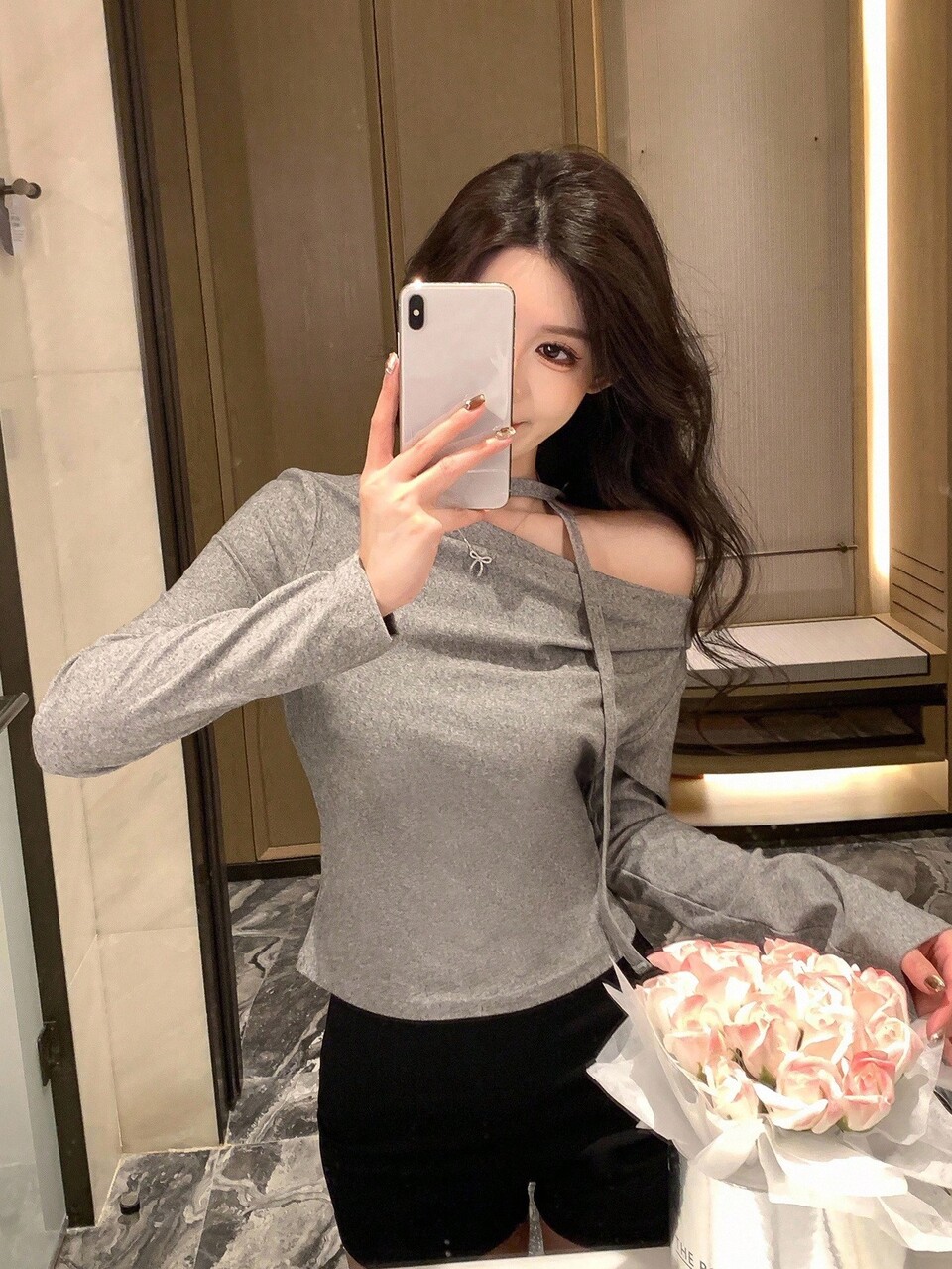 Women's Casual Oblique Shoulder Tie Long Sleeve T-Shirt, Minimalist Design For Everyday Wear,Fall Clothes