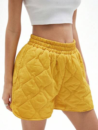 Aveloria Affinna 女式轻薄加厚休闲宽松松紧腰修身短裤，黄色，秋冬