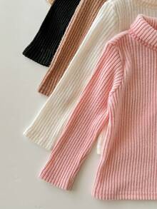 SHEIN 4 件 Babygirl 可爱休闲纯色针织高领长袖上衣（上衣和裤子单独出售） - 彩色 - 查看 3