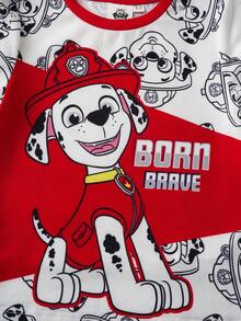 SHEIN | PAW Patrol 2 pièces/set T-shirt à manches courtes ample avec imprimé de chiot de dessin animé pour jeune garçon
