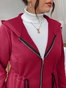 Calvaya Plus Size Women Casual Solid Color Zip-Up Long Sleeve Jacket - Red - View 7