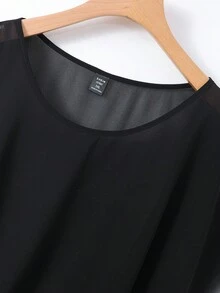 Franclia Plus Size Casual Flared Shoulder Sleeve Shirt, Spring/Summer Short Sleeve Chiffon Top Chiffon Blouses For Women Black Chiffon Blouse Women Elegant Black Top Women Sheer Black Top - Black - View 3