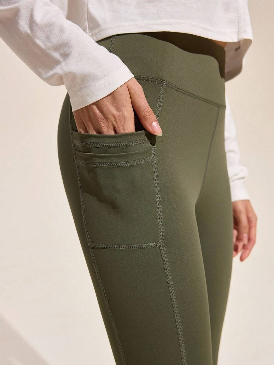 Easithlete Damen einfarbige Leggings mit hoher Taille und Taschen für den Lässig Outdoor Bereich