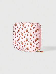 ROMWE Kawaii Túi đựng mỹ phẩm cỡ lớn, dày dặn, họa tiết hoạt hình tương phản, ren, kiểu retro dành cho nữ, túi vuông nhỏ 442464 - Hồng - Xem 5