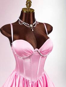 Amplova Damen sexy Party Minikleid mit Strass-Verzierung und Trägern