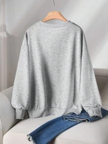 CosyJoli Women's Plus Size Round Neck Printed Long Sleeve Plus Size Sweatshirt, Fashionable Casual Everyday Wear In Fall/Winter