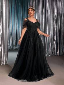 Glamrae Elegantes, luxuriöses Brautkleid in Große Größen mit weißem hautfarbenem Off-Shoulder, exquisiter Stickerei, Mesh-Patchwork, Tailleneinsatz und stark verzierter A-Linie