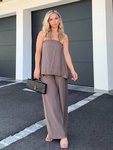 Jeta Ari Nuevo conjunto de 2 piezas para mujer de verano, estilo casual y de resort, de unicolor - Café integral - Ver 6