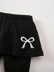 SHEIN 2pcs Baby Girls' Fashion Bow Print Leggings Set, Autumn/Winter Fall