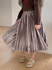 DAZY Casual Pleated Young Girls Skirts, Versatile & Minimalist - Khaki - View 4