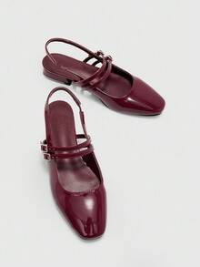 CUCCOO BIZCHIC 女士方头平底玛丽珍鞋，酒红色，简约设计，带系带，休闲、通勤、约会、派对、度假 - 酒紅色 - 查看 9