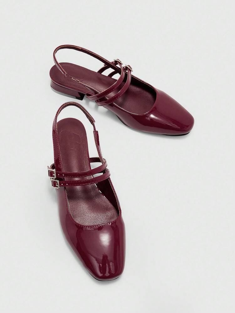 CUCCOO BIZCHIC Sapato Boneca Feminino de Bico Quadrado, Bordô, Design Simples com Tira, Casual, Trabalho, Encontro, Festa, Férias - Vinho - Visão 9