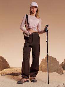 GLOWMODE Pantalones cargo 3 en 1 resistentes al agua, desmontables, de pierna ancha, tipo jogger, shorts, para otoño e invierno, para actividades al aire libre, senderismo, trotar, uso diario - Marrón Chocolate - Ver 7