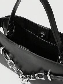 ROMWE Grunge Punk Women's Solid Color Chain Decor Shoulder Bag - Black - View 7