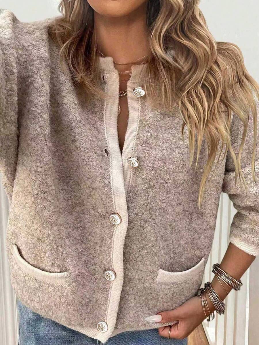 EMERY ROSE Short Pocket Knitted Cardigan Sweater,Long Sleeve Tops Fall Winter Cloth For Women - Camel - View 1