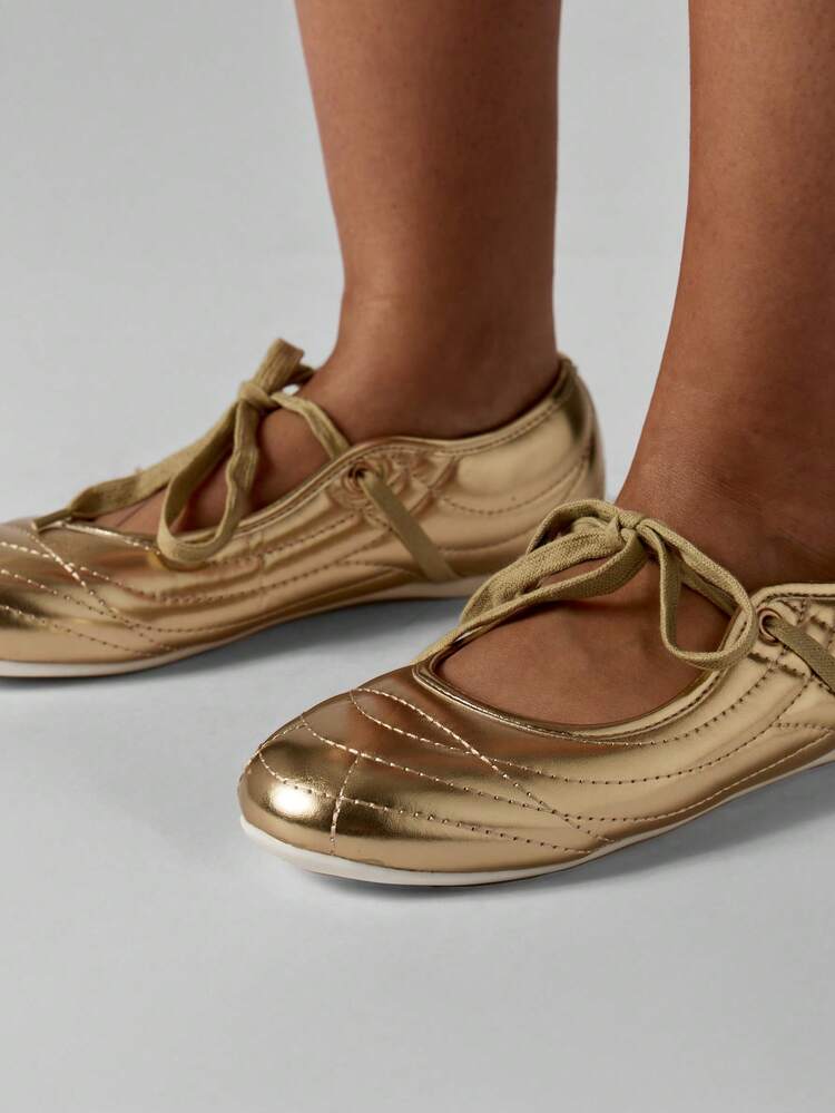 MISSGUIDED Metallic-Ballerinas mit Mary-Jane-Riemen